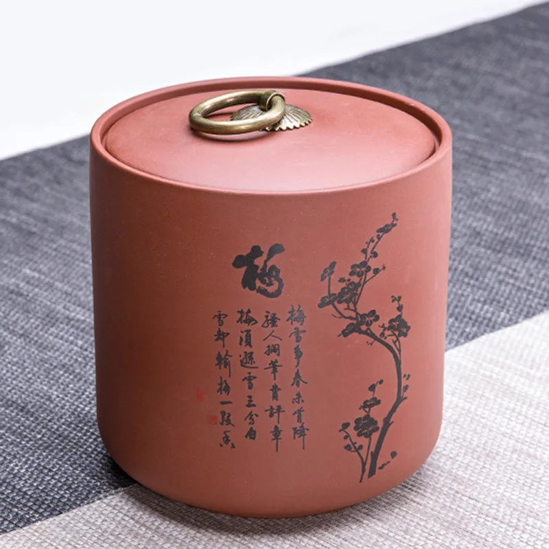 

Sealed Tea Box Purple Sand Ceramic Tea Box Household Storage Jar with Lid Storage Box Living Room Tea Table Decoration Ornaments