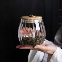 creativity transparent glass tea organizer japanese modern wooden cover pumpkin relief grain dispenser dried fruit storage jars