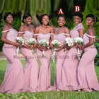 Роскошный розовый с кружевными аппликациями, платья подружек невесты русалка 2021 с открытыми плечами Нигерия Женская длинная Свадебная вечеринка платье подружки невесты