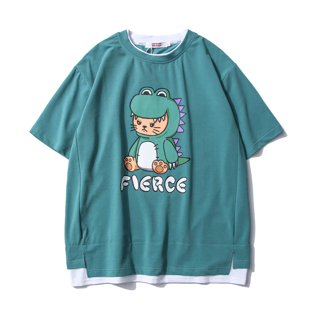 

LINDSEY SEADER Men's T-shirt Funny Baby Dinosaur Printed Hip Hop Oversized Cotton Casual Harajuku Streetwear Top Tees T-shirts