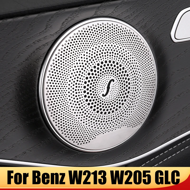 

For Mercedes Benz AMG C E Class W205 W213 X253 GLC 4pcs Stainless Car Door Audio Speaker Decor Cover Loudspeaker 3D Trim Sticker