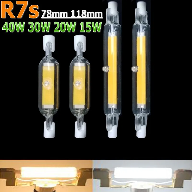 Светодиодсветодиодный стеклянная трубка R7S 40 Вт 30 20 15 COB лампа 78 мм 118