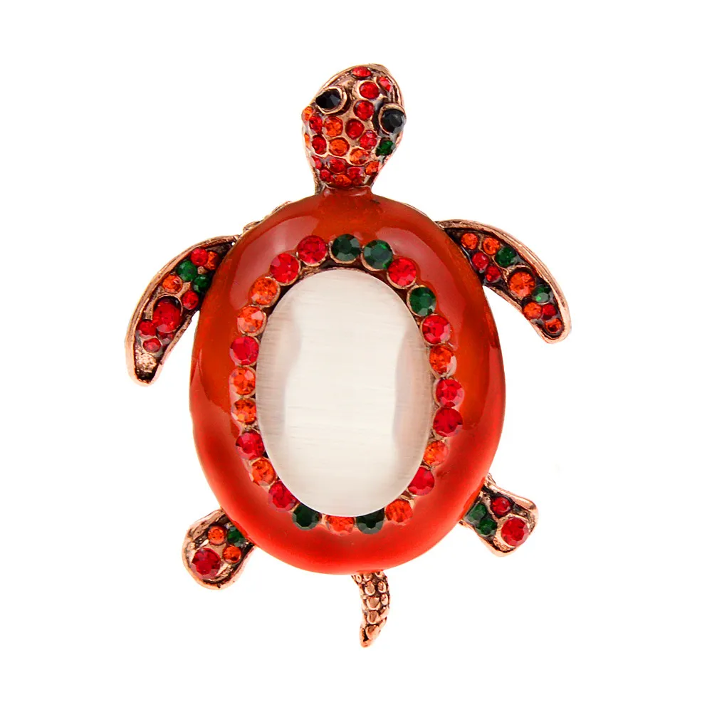 

CINDY XIANG Red Color Opal And Rhinestone Sea Turtle Brooch Fashion Animal Pin Women And Men Jewelry New 2021