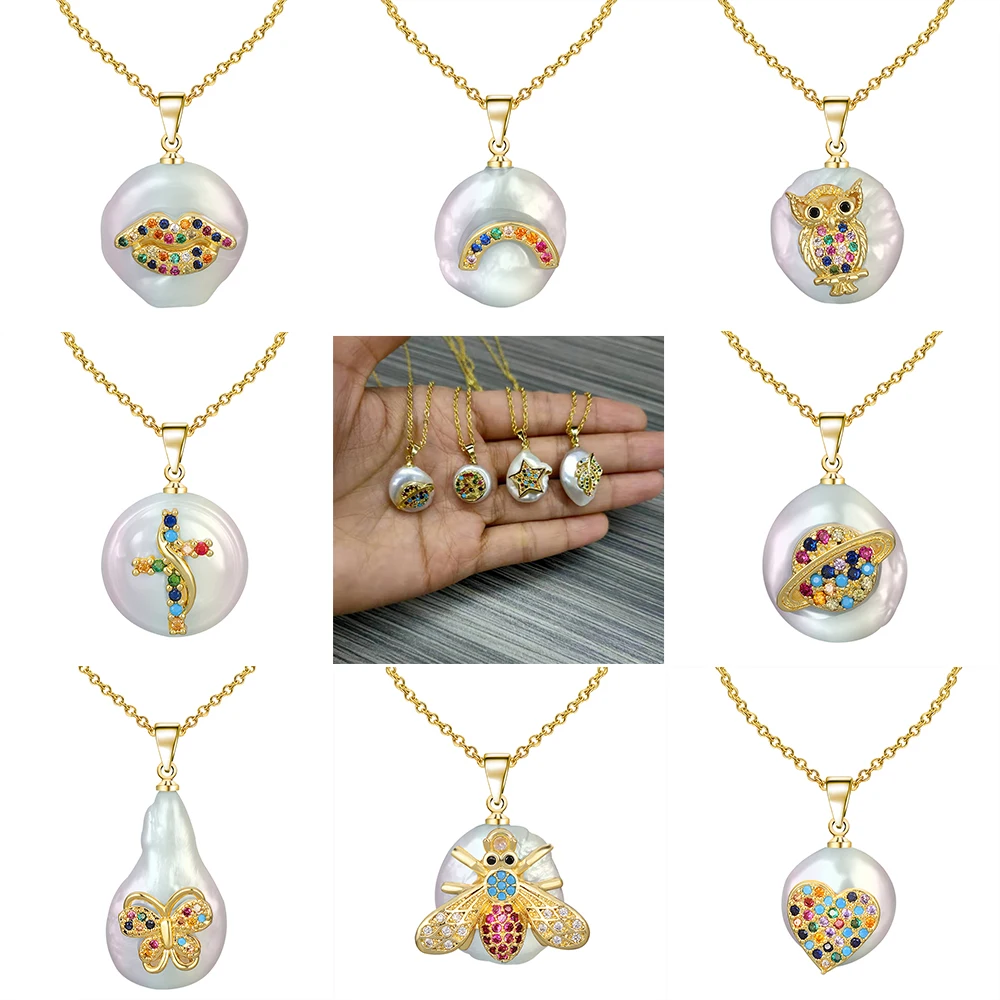 

ZEMO Shinning Rainbow CZ Shell Clavicle Chain Pendant Necklaces for Women Animal Plant Gold Short Necklace Jewelry collier femme