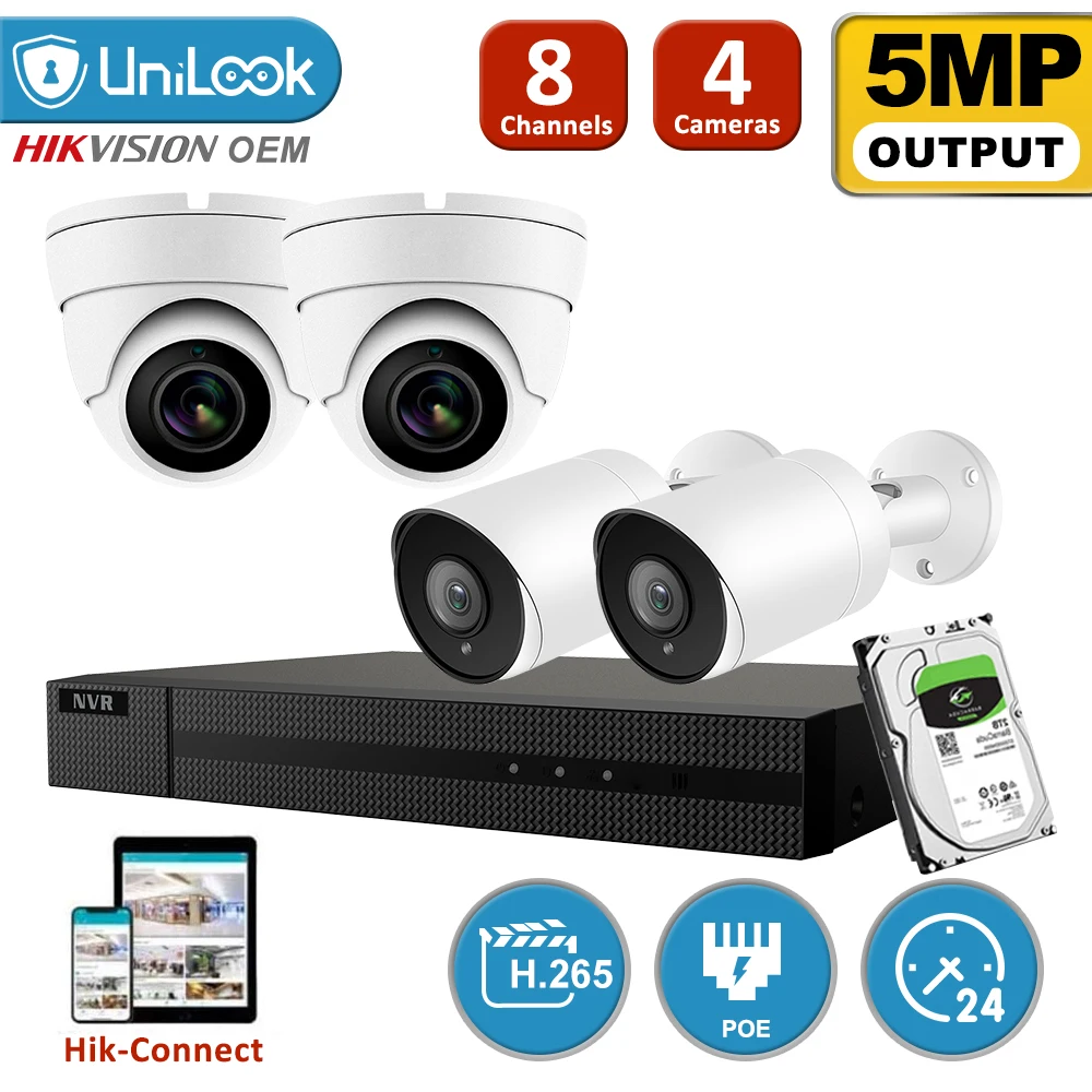 

UniLook 8CH NVR 5MP купольная мини-камера POE IP NVR Kit Система безопасности ночное видение Обнаружение движения H.265 P2P