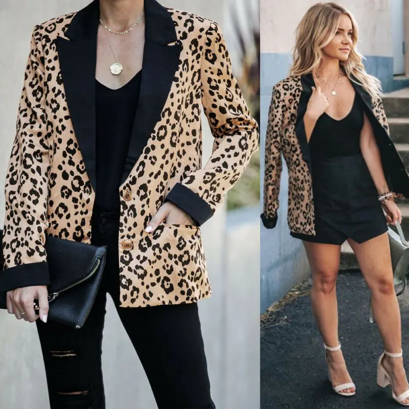 

VS&LLWQ Fashion Leopard Print Coat Winter Women Jacket Long Sleeve Coat Sexy Women Jackets Office Lady Tops New femme veste