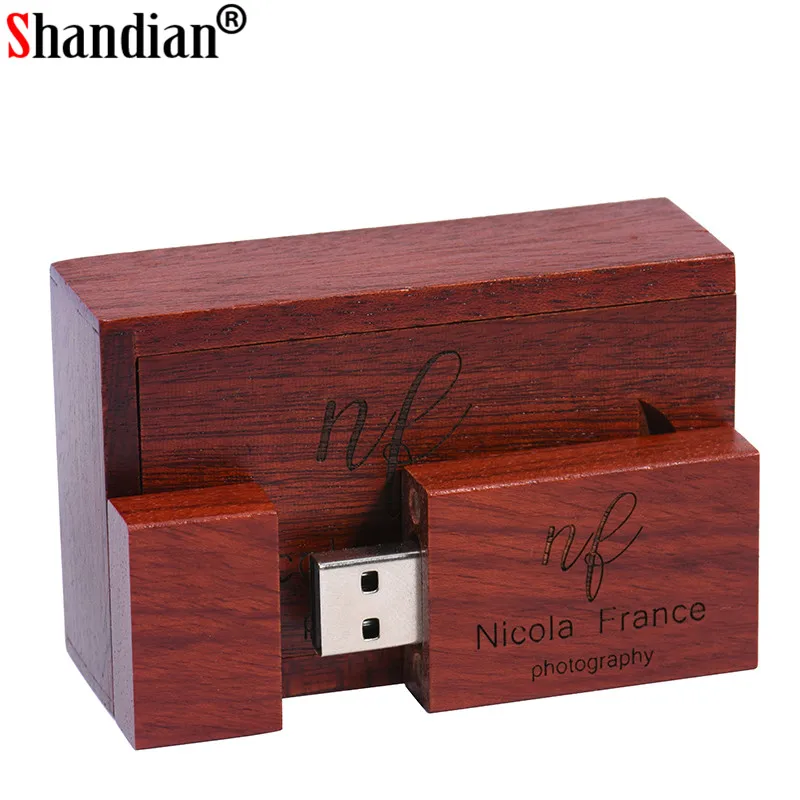 SHANDIAN Деревянный Маленький Квадратный Блок USB + коробка флэш накопитель 2.0 64 ГБ 32 16 8