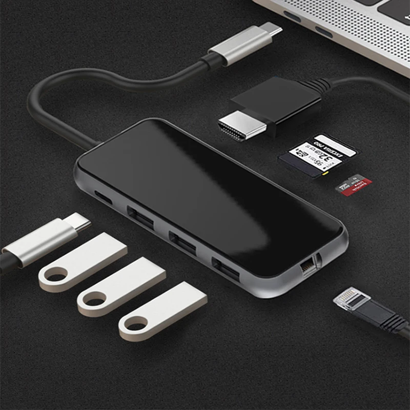 Док станция Basix USB C HUB 3 0 HDMI RJ45 Type Adapter для MacBook Pro Air huawei MATE20 Samsung S8 TYPE HUB|USB-хабы| |