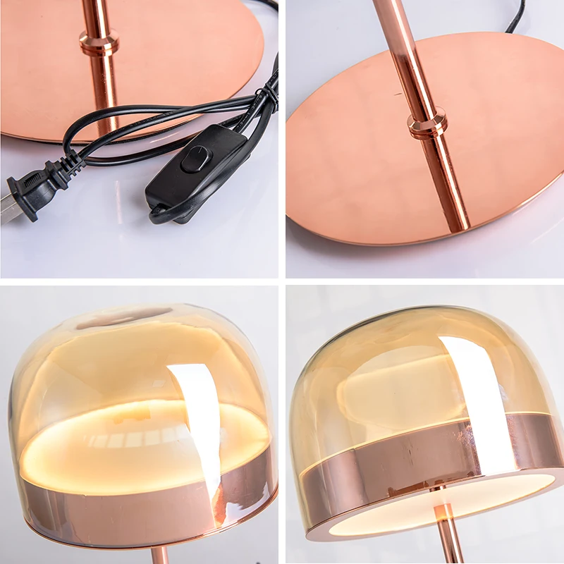 Современная прикроватная лампа из розового золота и железа стеклянный ночник