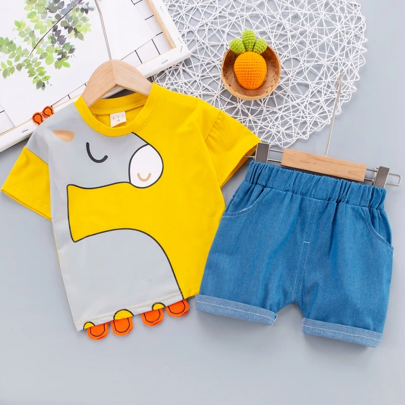 

Summer Baby Boy Korean Fashion Cartoon Deer Cotton Short-Sleeved Jeans Suit