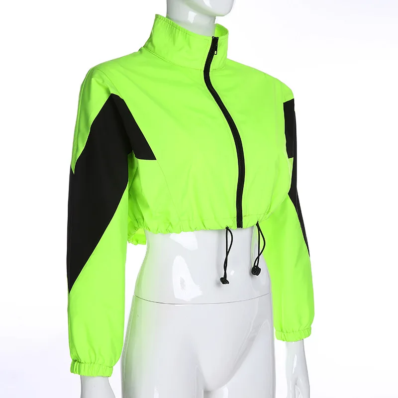 Флуоресцентная осенняя куртка короткая женская мода с длинным рукавом