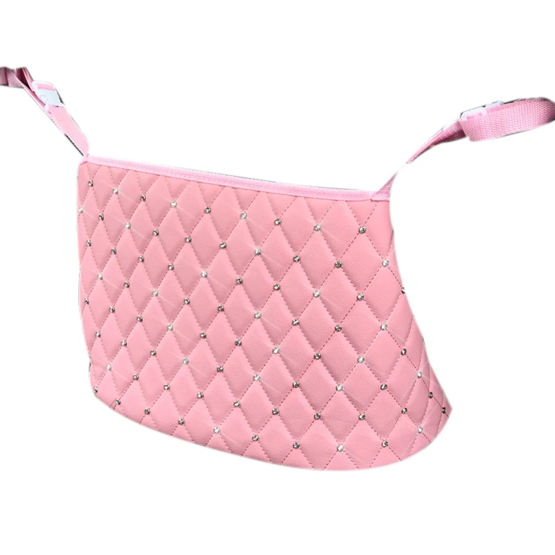 

Car Handbag Holder Shining Diamond Seats Back Organizer Storage Barrier Pets Kids Car Storage for Purse Phone Pink
