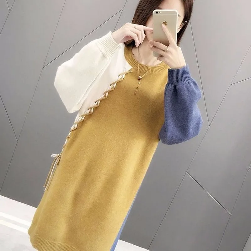 

Sweater Women's Mid-length 2021 New Net Red Lazy Wind Pullover Temperament Loose Knitted Knee-length Dress