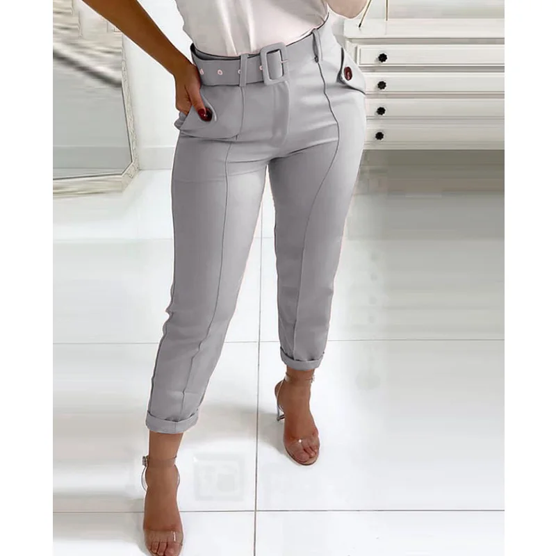 

New Autumn Fashion Office Lady Pencil Pants Trousers Women Pocket Design Buttoned Casual Pants