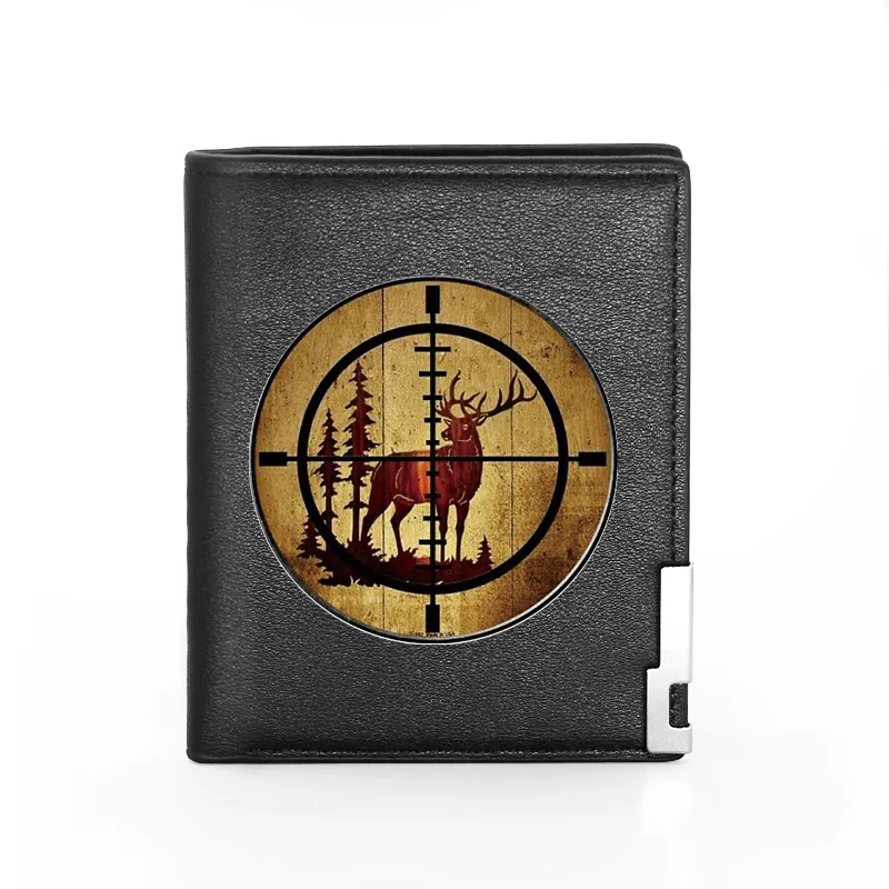 Cool Hunting Elk Hunter Wallet Classic Men Women Leather Short Billfold Slim Credit Card/ID Holders Money Bag Male Purses