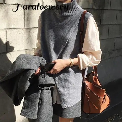 Фото knitted vest Office Lady gray Turtleneck 2019 Spring Autumn Women Vest Wool Sweater Vests Poullovers Sleeveless Female Ves Женская knitted vest Office Lady gray Turtleneck 2019 Spring Autumn Women Vest Wool Sweater Vests Poullovers Sleeveless Female Ves Женская