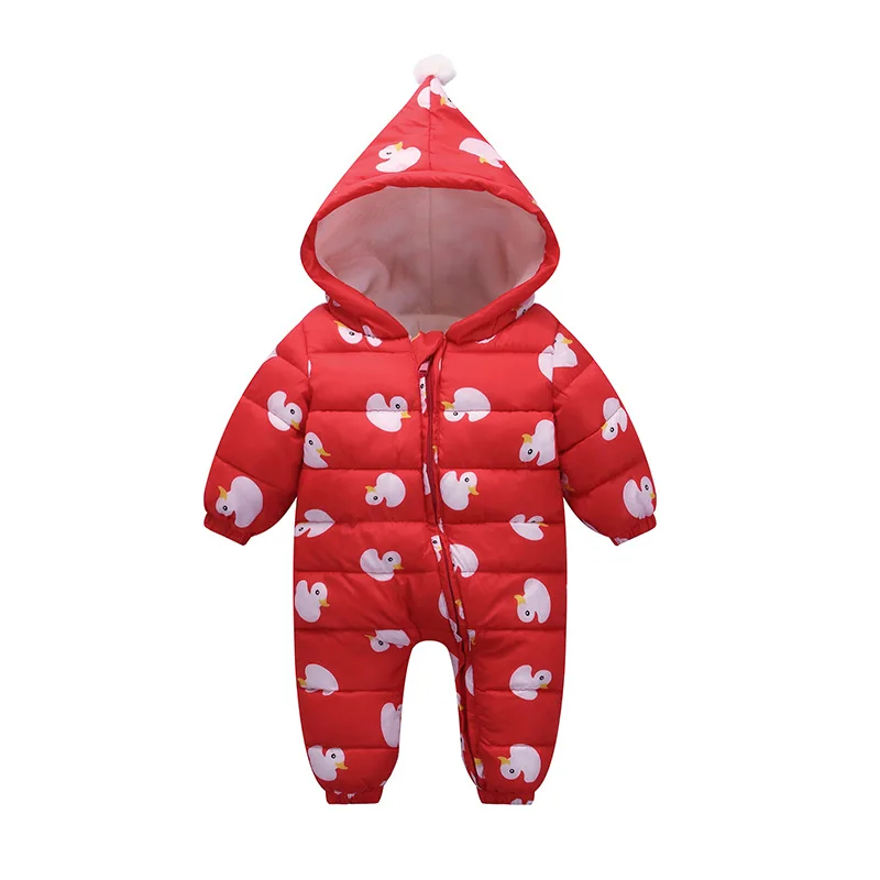 Snowsuit Warm Thicken Rompers Baby Girl Boy Jumpsuit Plus Velvet Snow Wear Cartoon Print Hoodies Clothing For Kids |