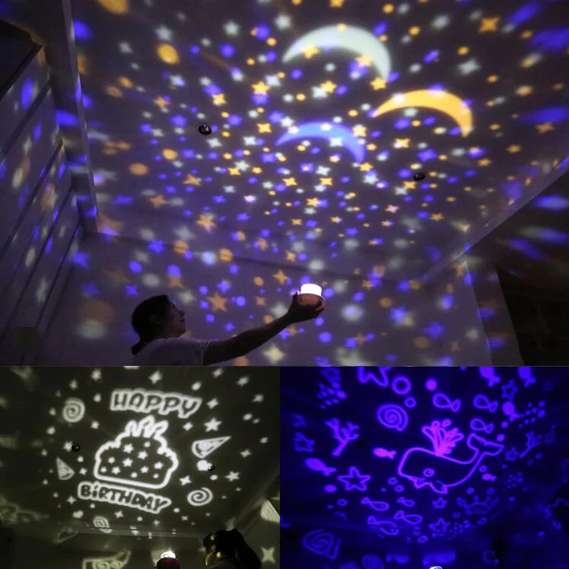 LED Night Light Starry Sky Magic Star Moon Cosmos Planet Projector Lamp Luminaria Colorful Rotate Flashing Kids Baby | Лампы и