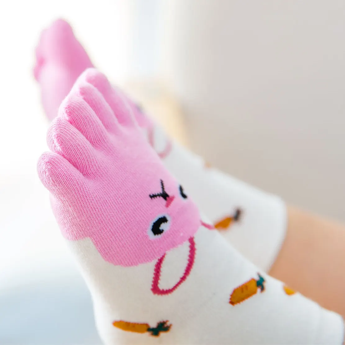 5 Pairs Kawaii Toddler Kids Cotton Socks with Toes Novelty Cute Animal Food Five Finger Socks Children Baby Boys Girls Toe Socks