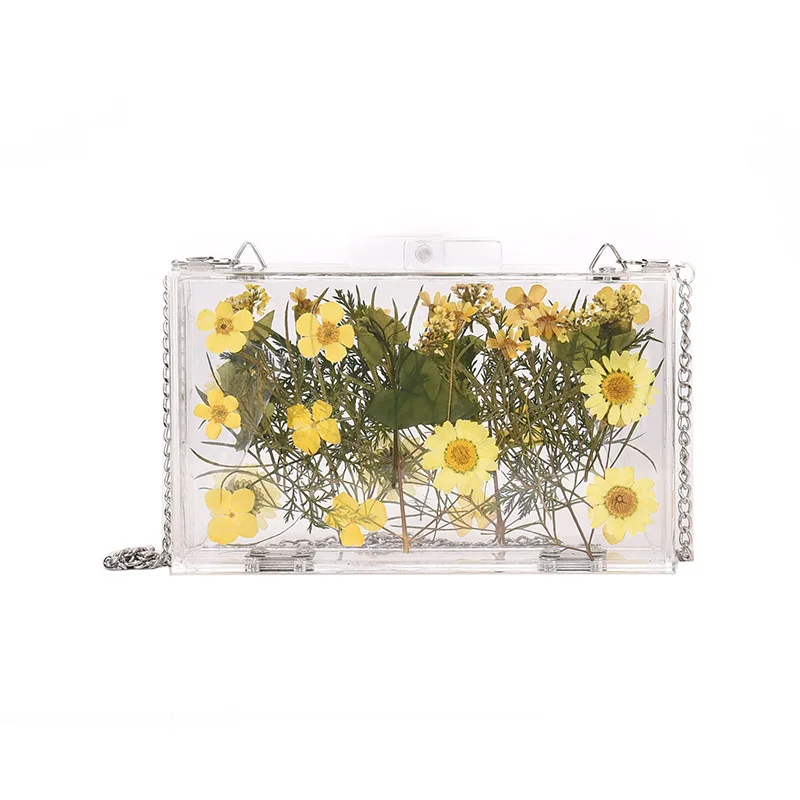 New summer small fresh transparent square bag fashion wild messenger flower print texture chain shoulder handbag | Багаж и сумки