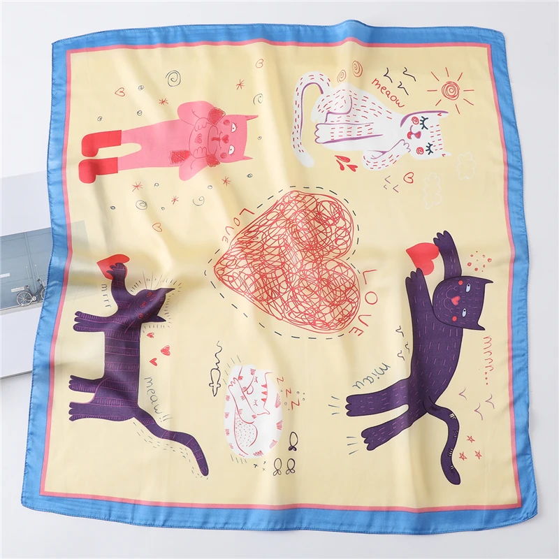 2021 Новый мультяшный Шелковый квадратный шарф женская модная Бандана шейный