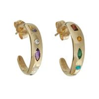 fashion cz rainbow stone stud earring for women boho geometric statement small circle ear cuff earring bohemia jewelry 2020