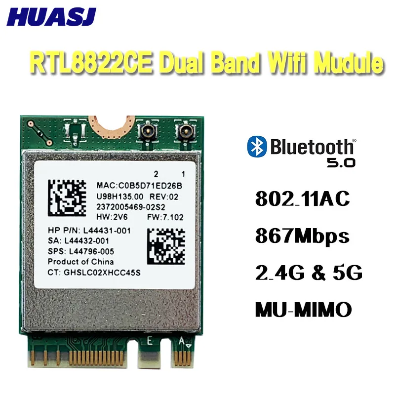 

Huasj RTL8822CE Dual Band 802.11ac M.2 WIFI Card WIFI Mudule Card + BT 5.0 Network Card