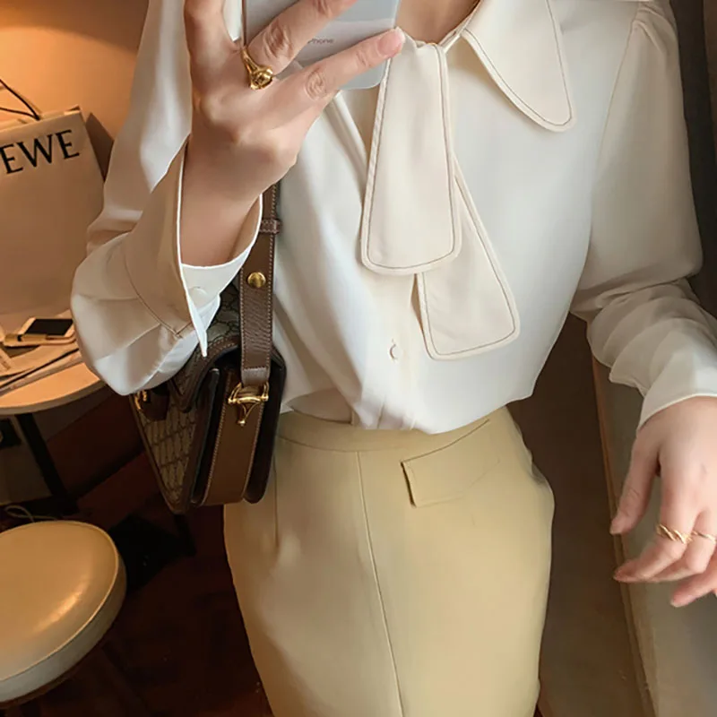 

Элегантная темпераментная рубашка, Женская официальная офисная модная весенняя рубашка с галстуком, женская одежда с длинным рукавом DE50CS