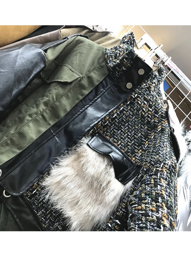 Женская твидовая куртка с карманами и лисьим мехом | одежда