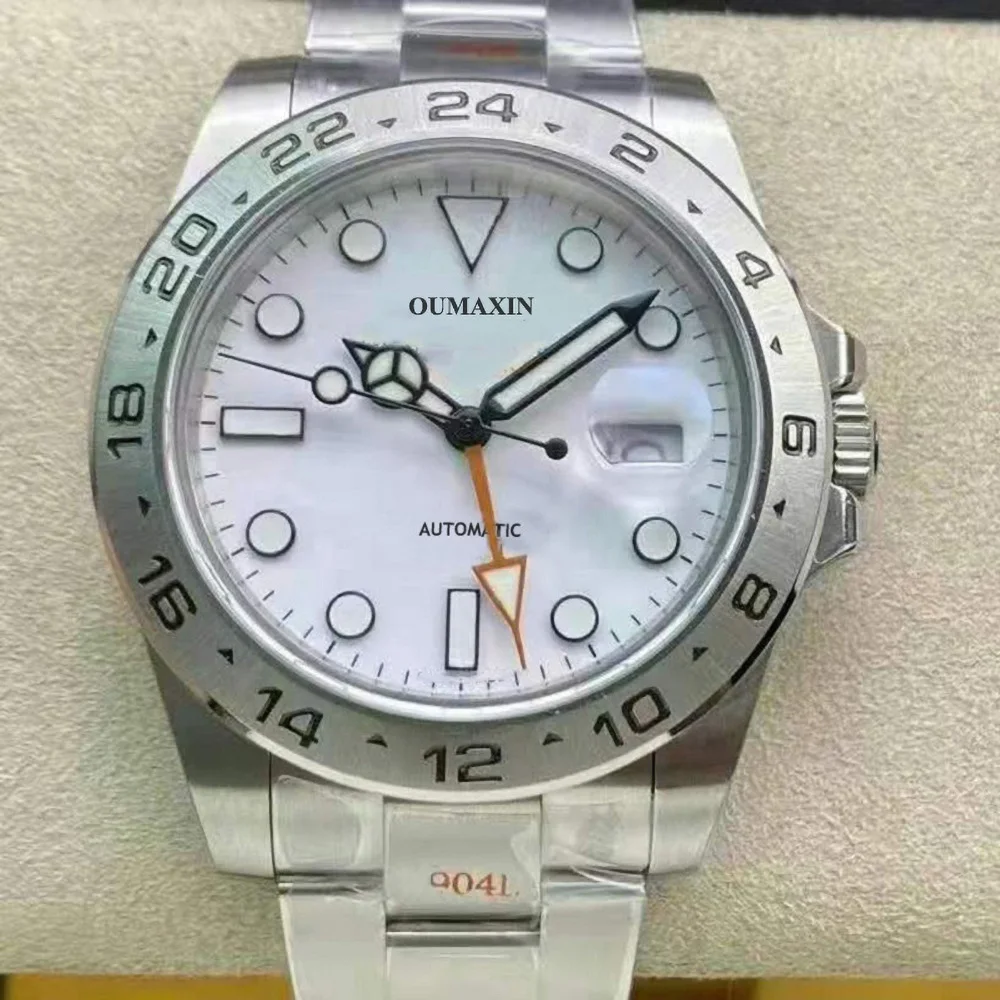 

Мужские часы роскошного бренда 40 мм, автоматические механические мужские часы с белым циферблатом и сапфировым стеклом