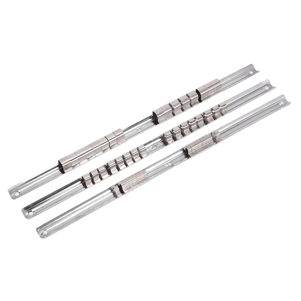 

3pcs 40cm Metal Socket Rack Holder 1/4 Inch 3/8 Inch 1/2 Inch With 16 Clips On Rail Tool Organizer Storage Holder
