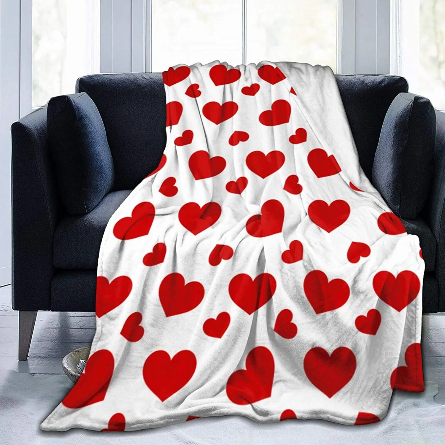 

Throw Blanket Valentine's Day Cute Red Love Hearts Decorative Flannel Throw Soft Cozy for Couch Bed Sofa All Season