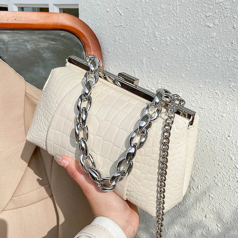 

MJ Fashion Women Chain Crossbody Bag PU Leather Stone Pattern Clip Bags 2021 New Luxury Tote Handbag Female Summer Phone Bags