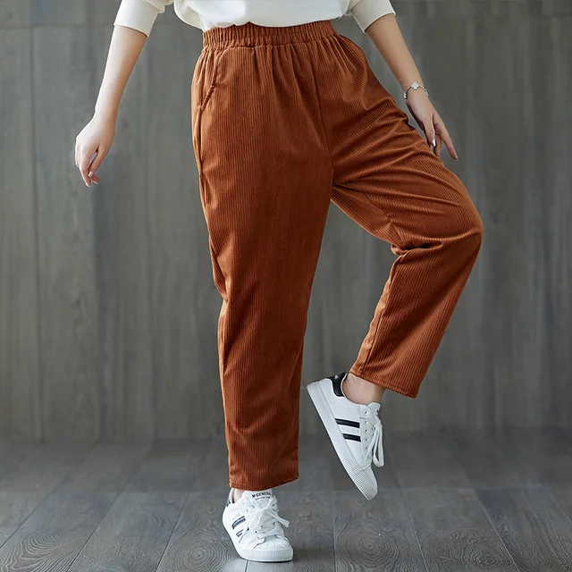 Женские вельветовые брюки размера плюс винтажные осенне зимние повседневные
