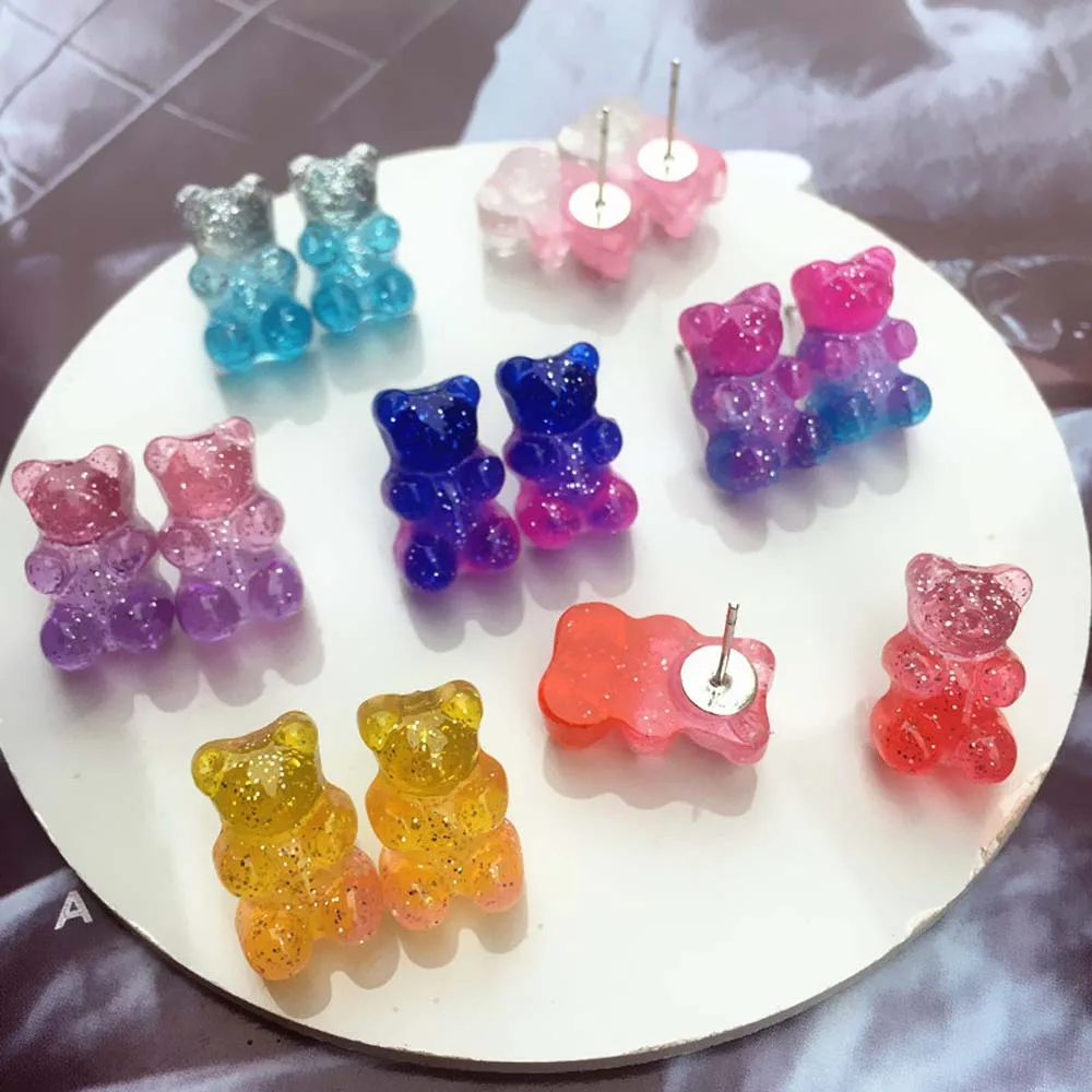 Мини многоцветные желе Gummy модные забавные медведи серьги для женщин милые