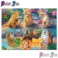 animal cat reflective tiger lion diamond painting cross stitch full squareround embroidery rhinestone picture home decoration