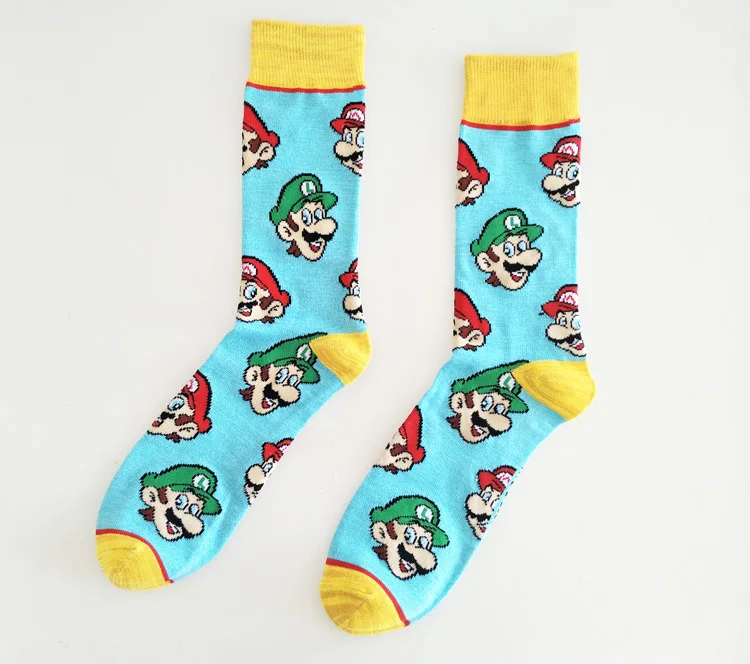 Носки с принтом игры Super Mario Bros мужские хлопковые носки Luigi спортивные повседневные милые забавные дышащие впитывающие пот мягкие удобные носки с героями мультфильмов