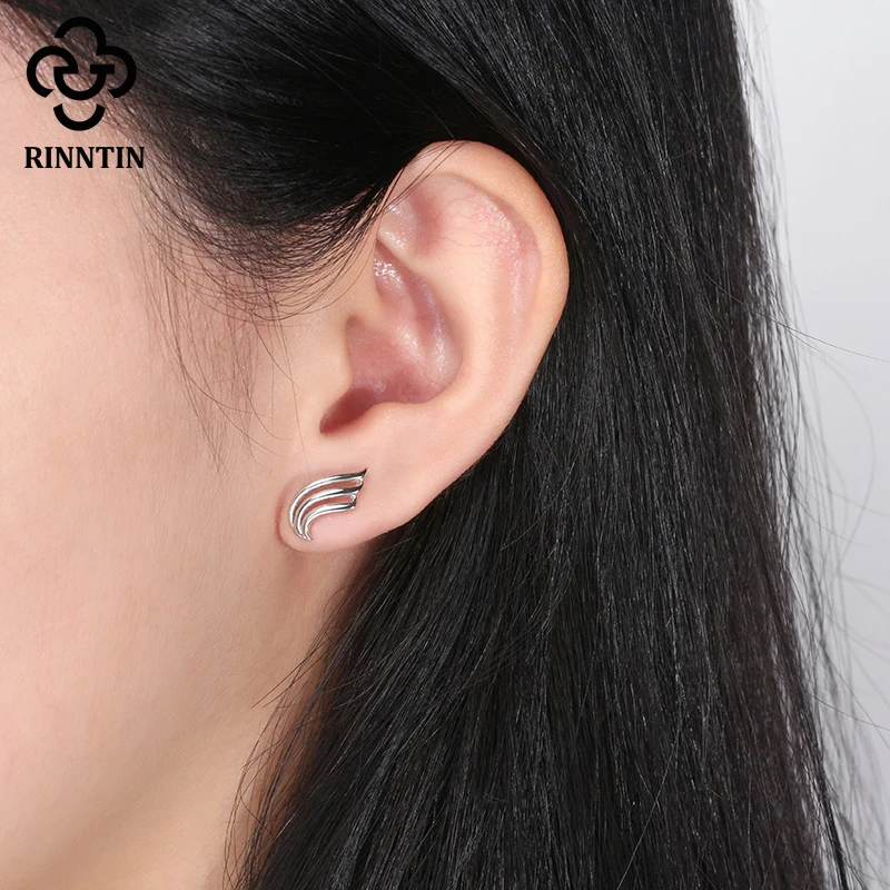 

Rinntin 100% 925 Sterling Silver Stud Earring Wings Shape Hollow Out Design Trendy Exquisite Brincos For Women Dating TSE321