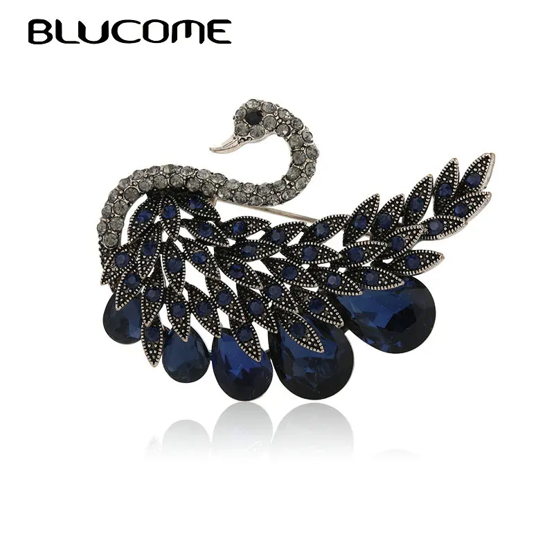 Женская Винтажная заколка с кристаллами Blucome стразы лебедь броши птицами заколки