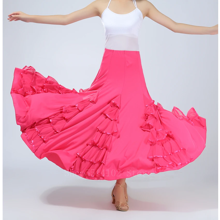 Женский танцевальный костюм Однотонная юбка для танца живота с оборками и