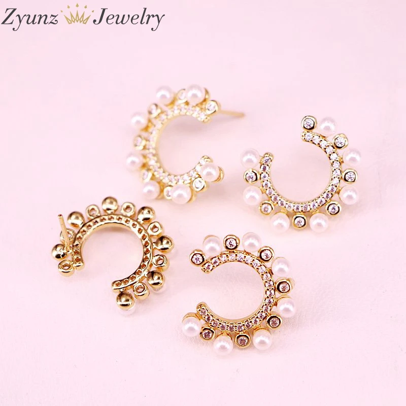 10 пар модные золотистые полукруглые бусины из циркония с пресноводным жемчугом