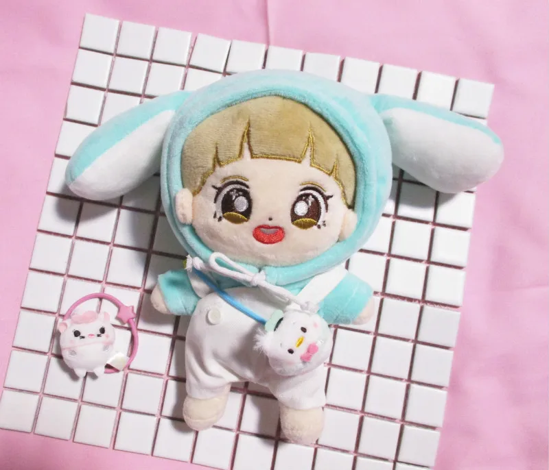 

[MYKPOP]KPOP Doll's Clothes and Accessories: Bunny Hooded Sweatshirt + overalls 2pcs Set for 20cm &15cm dolls SA19102905