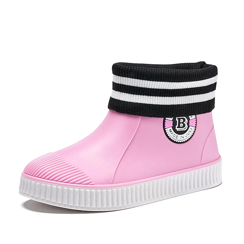 Women Fashion Ankle Rain Shoes Couple Outdoor Light Comfort Work Water Boots Female Winter Non-slip Waterproof Warm Rainboots