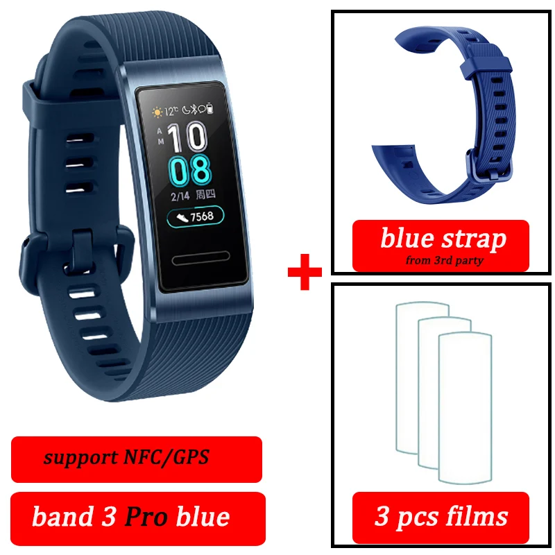 huawei Band 3 pro умный браслет 3 gps водонепроницаемый цветной сенсорный экран для сердечного ритма сна оснастка умный Браслет - Цвет: blue n blue strap