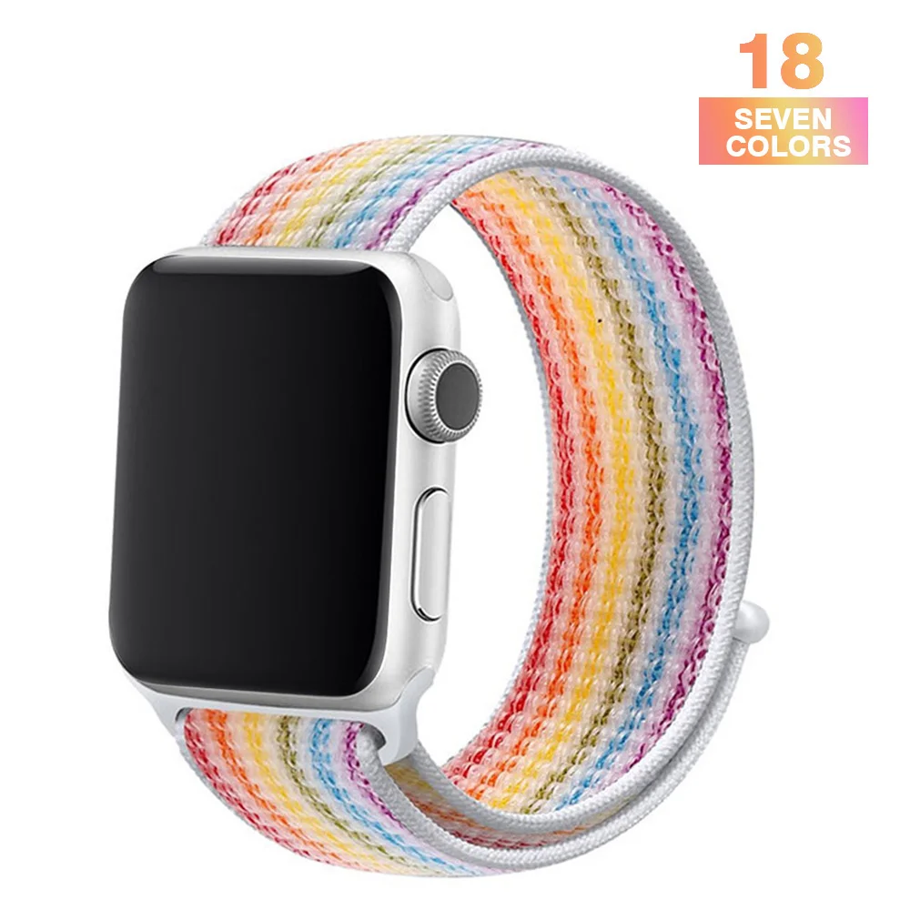 Ремешок для часов Apple серии 4/3/2/1 38 мм 42 мм нейлон дышащий мягкий сменный спортивный ремешок для iwatch, версия series 5 40 мм 44 мм - Цвет ремешка: seven colors