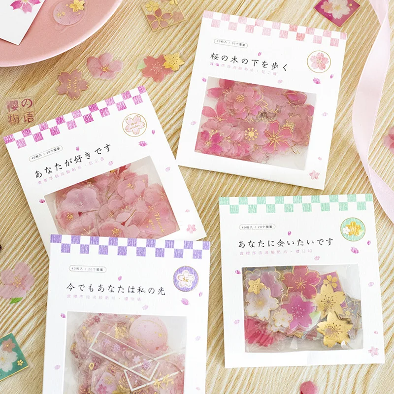 

40pcs/Pack Cute Japanese Cherry Blossoms Decorative Stickers Planner Scrapbooking Sakura Flakes DIY Diary Stationery Sticker