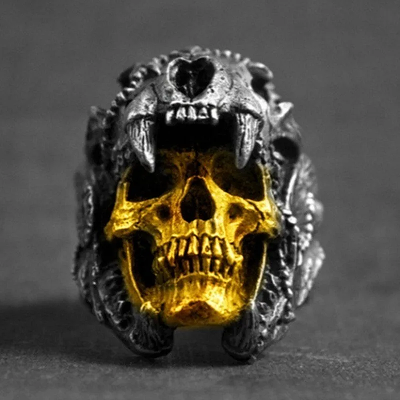

Punk Gold skull ring for men male rings