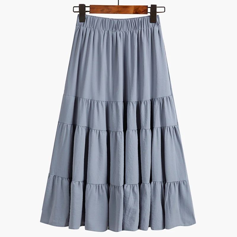 

High Waist Folds Mid-calf Solid Skirts Japan Style Office Lady Simple Falda Corta Casual Fashion All Match Skirt 2021 Spring