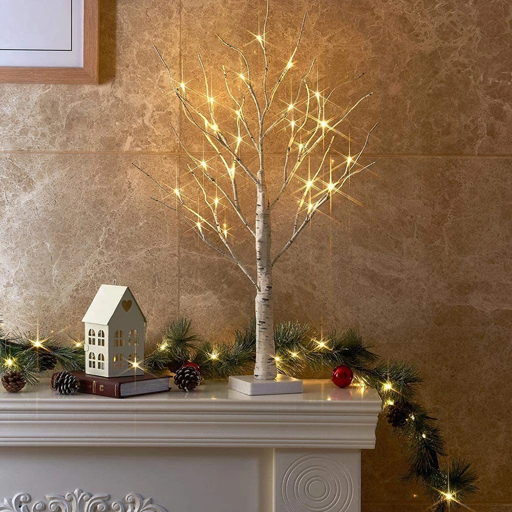 

LED Willow Branch Lamp Mini Birch Twig Tree Ornament With 24 Warm White LEDs Table Decoration For Christmas Garden Home Party