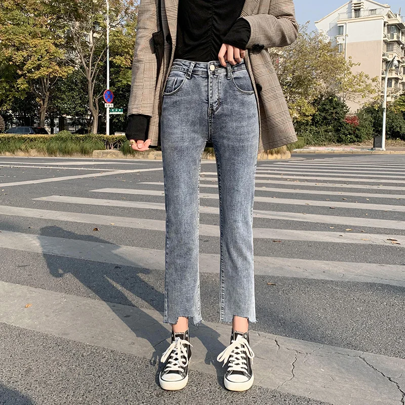 2020 повседневные джинсы Mom брюки с вырезами Синие рваные женские высокой талией